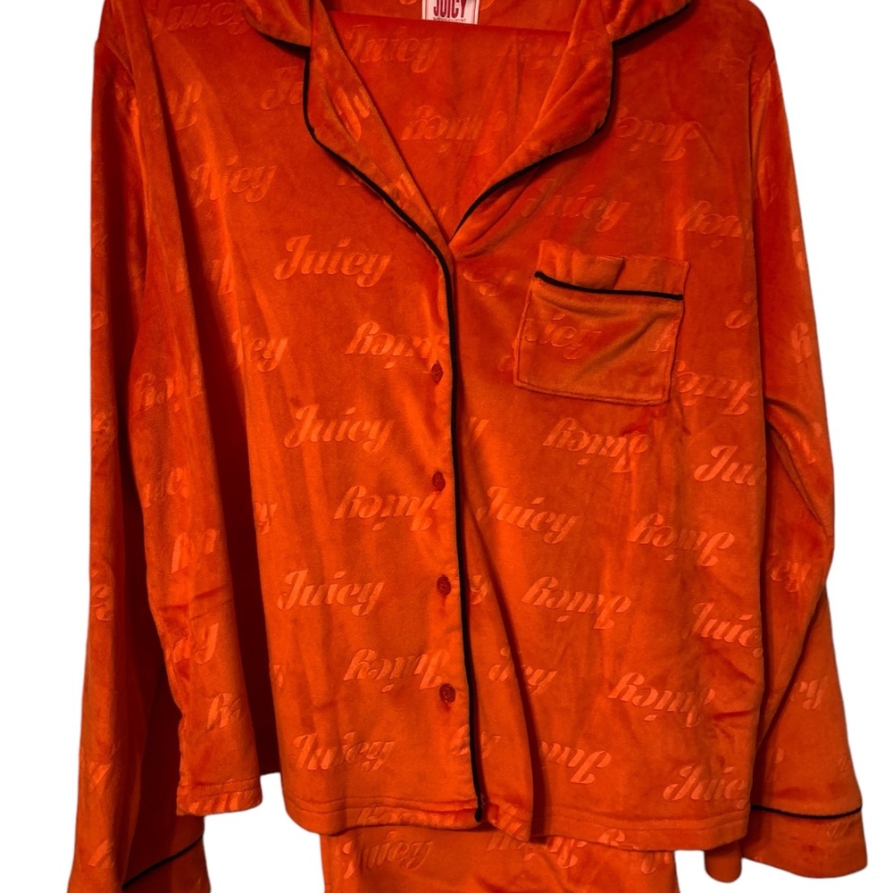 Juicy By Juicy Couture Red Womens Long Sleeve 2 pcs velvet long Pants Pajama Set